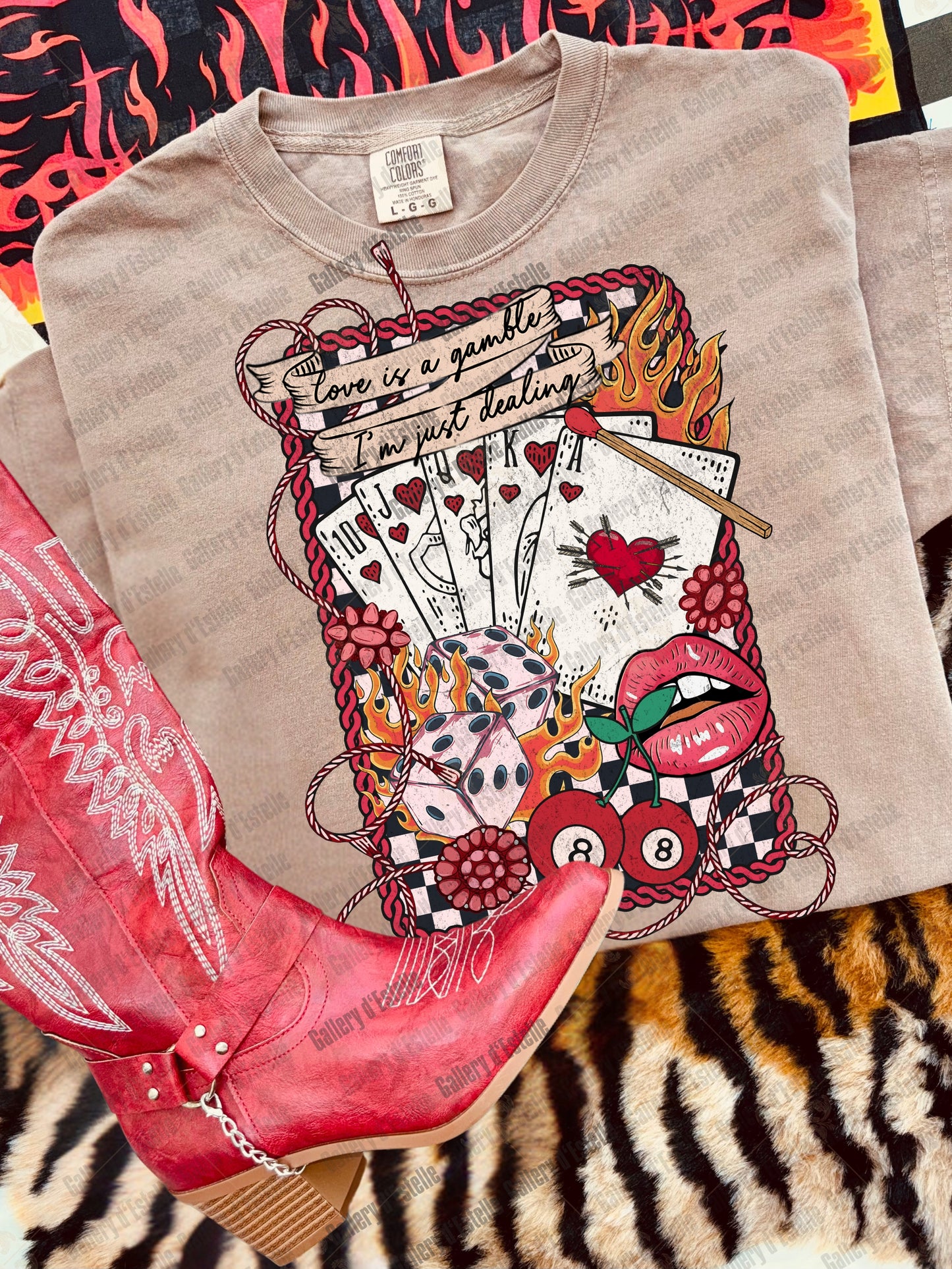 Love Is A Gamble Western Collage PNG, Retro Cowgirl Casino Graphic, Wild West Rodeo Art, Edgy Valentines Country Shirt Design