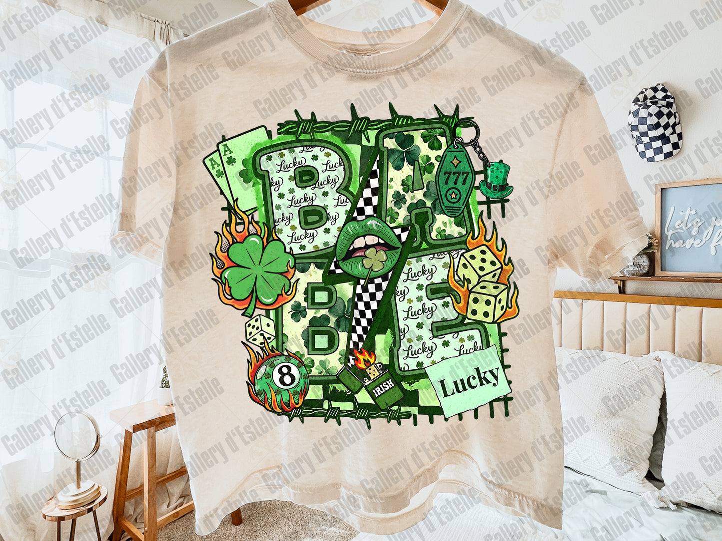 Lucky Babe Collage PNG, Retro Western Casino Art, Shamrock Rodeo Graphic, Edgy St Patrick’s Day Shirt Design