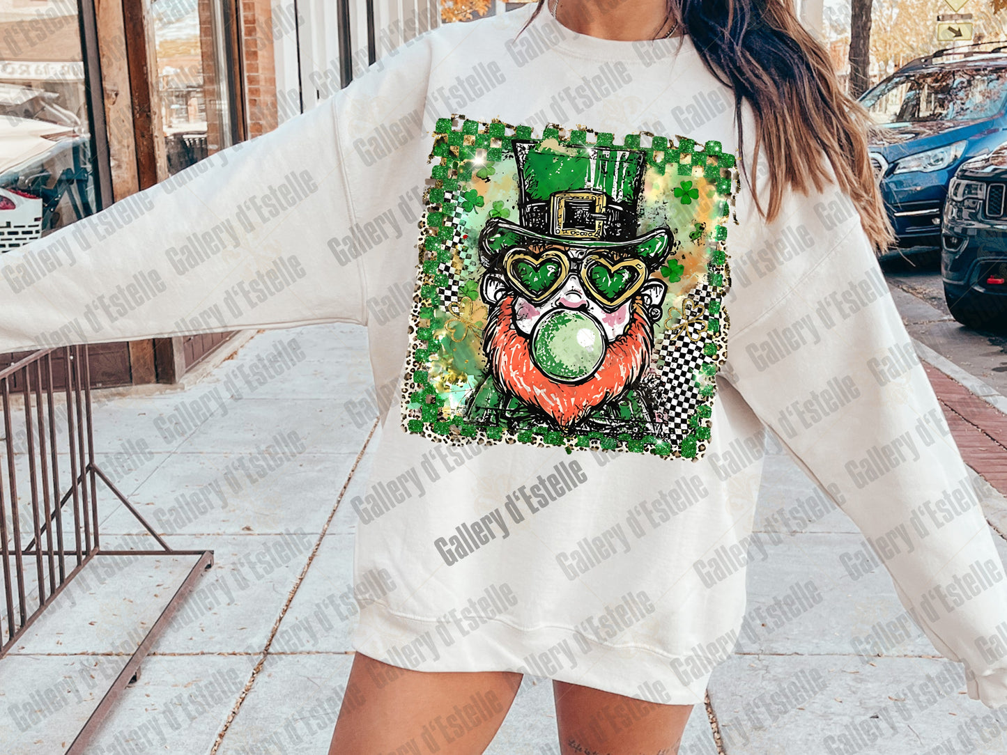 St Patrick’s Leprechaun PNG, Preppy Checkered Leopard Graphic, Lucky Coquette Shirt Design
