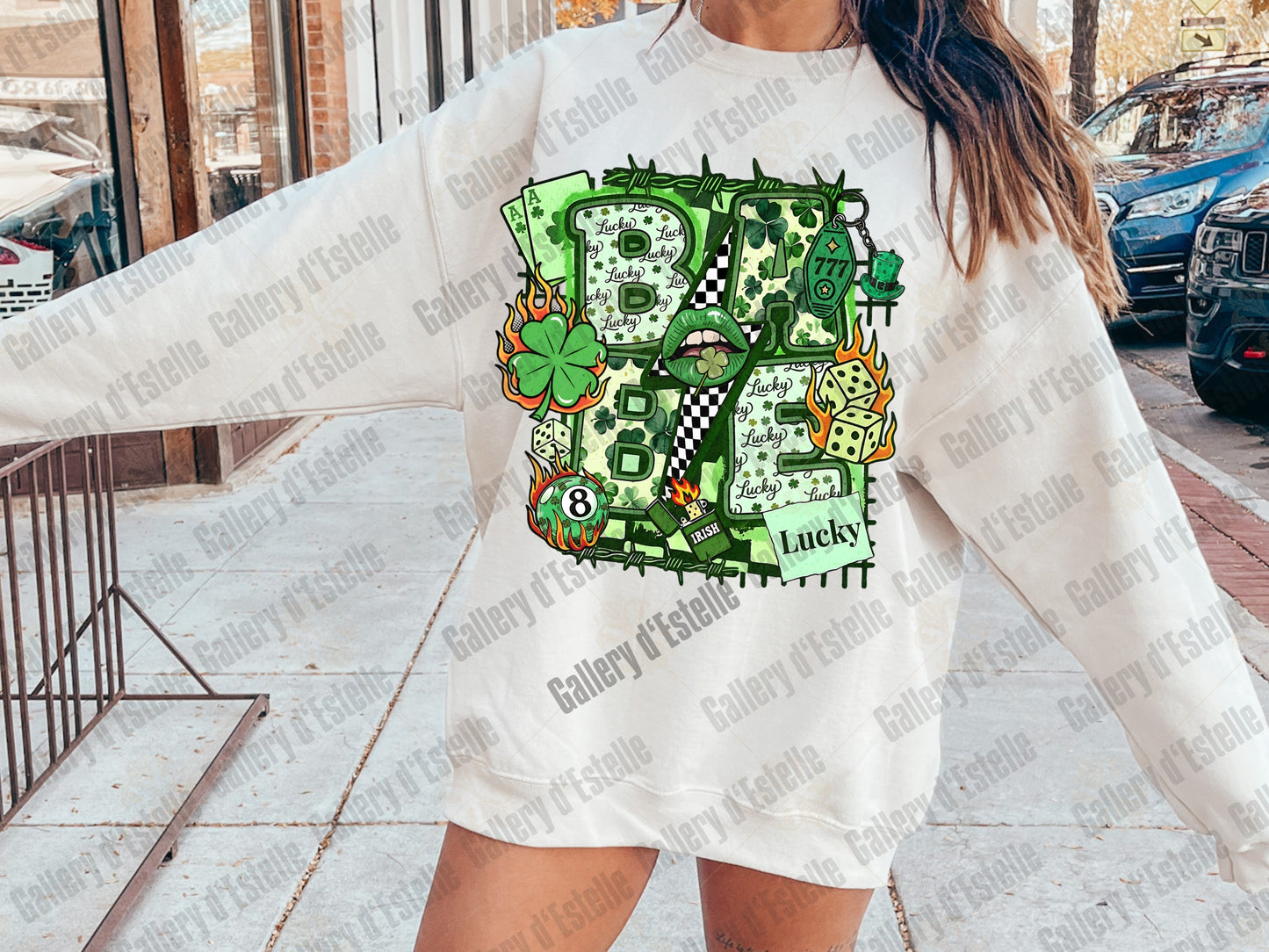 Lucky Babe Collage PNG, Retro Western Casino Art, Shamrock Rodeo Graphic, Edgy St Patrick’s Day Shirt Design