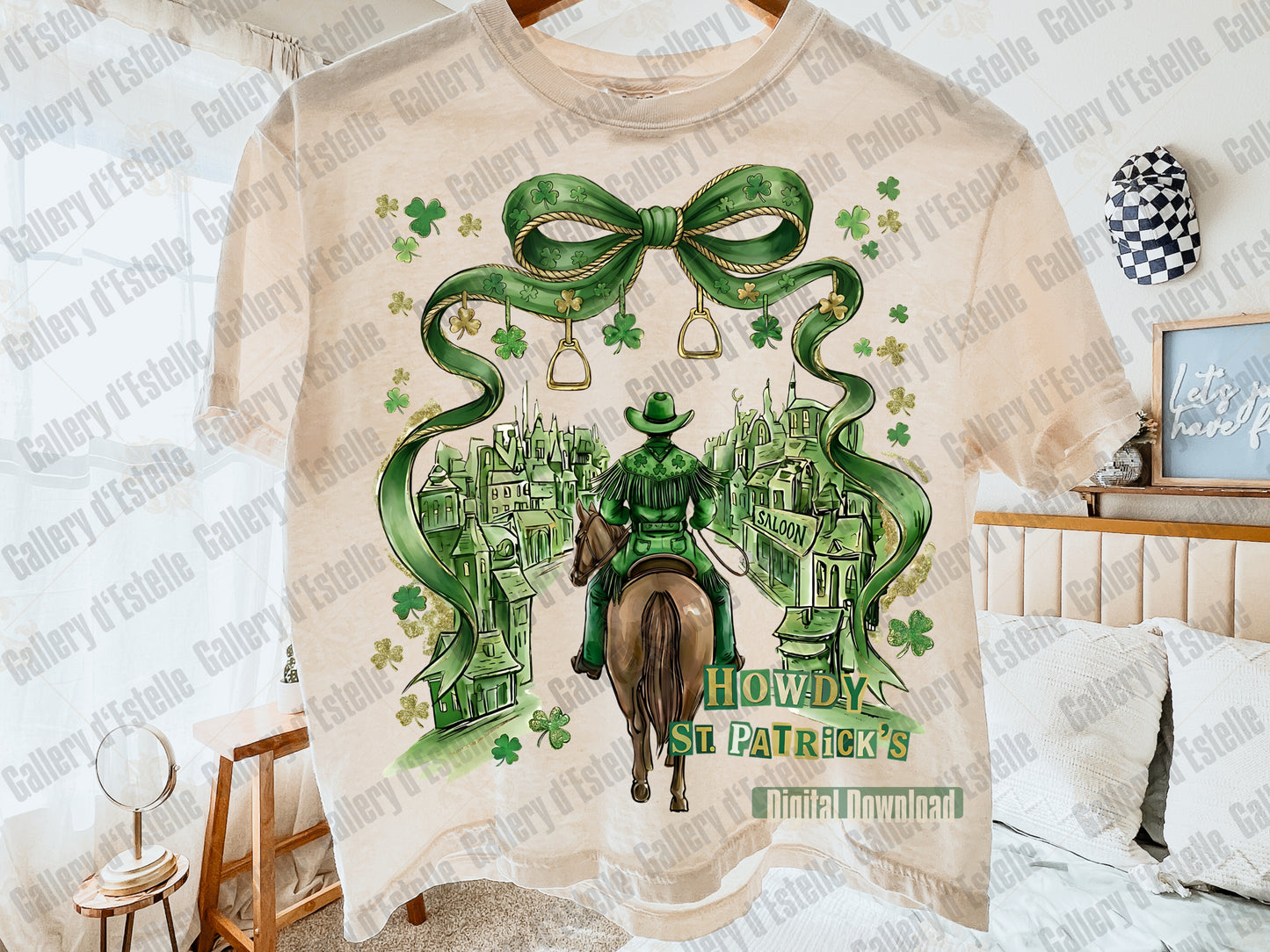 Howdy St Patrick’s Cowboy PNG, Preppy Western Rodeo Art, Coquette Lucky Shirt Design