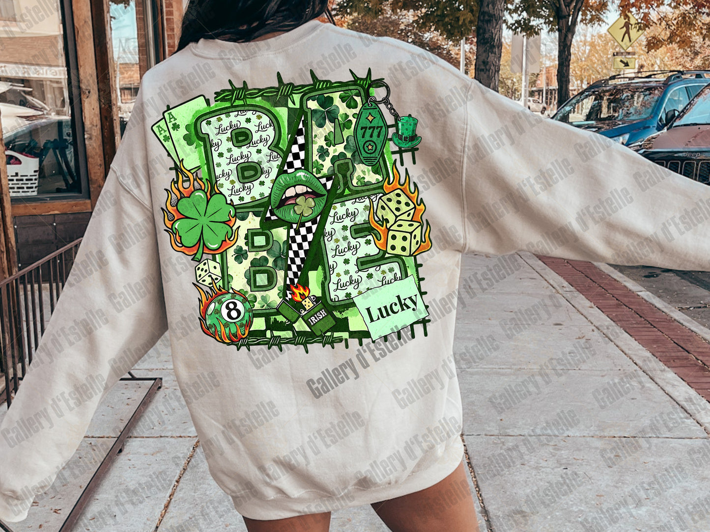 Lucky Babe Collage PNG, Retro Western Casino Art, Shamrock Rodeo Graphic, Edgy St Patrick’s Day Shirt Design