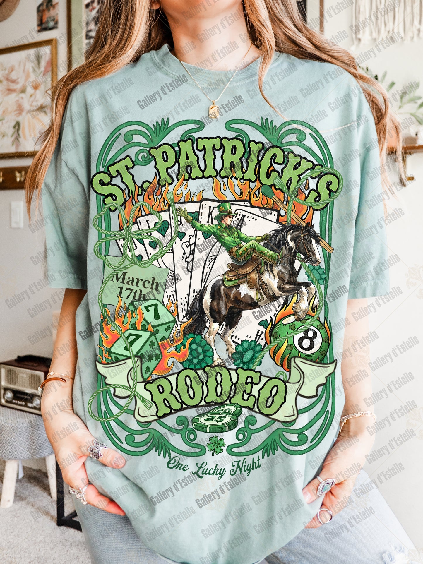 Western St Patrick’s Day PNG, Rodeo Casino Collage, Retro Cowboy Lucky Graphic, Edgy Country Shirt Design