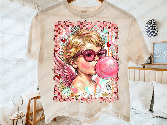 Coquette Cupid Bubblegum PNG, Retro Pink Valentine Graphic, Preppy Angel Art, Trendy Love Shirt Design