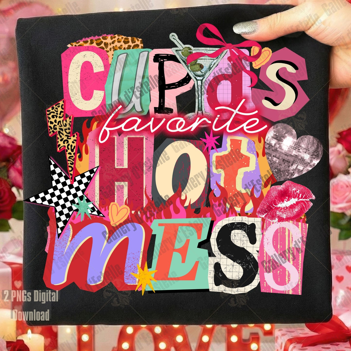 Cupid's Favorite Hot Mess PNG with retro Y2K Valentine collage and coquette graphics
