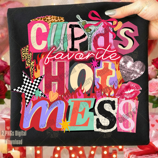 Cupid's Favorite Hot Mess PNG with retro Y2K Valentine collage and coquette graphics
