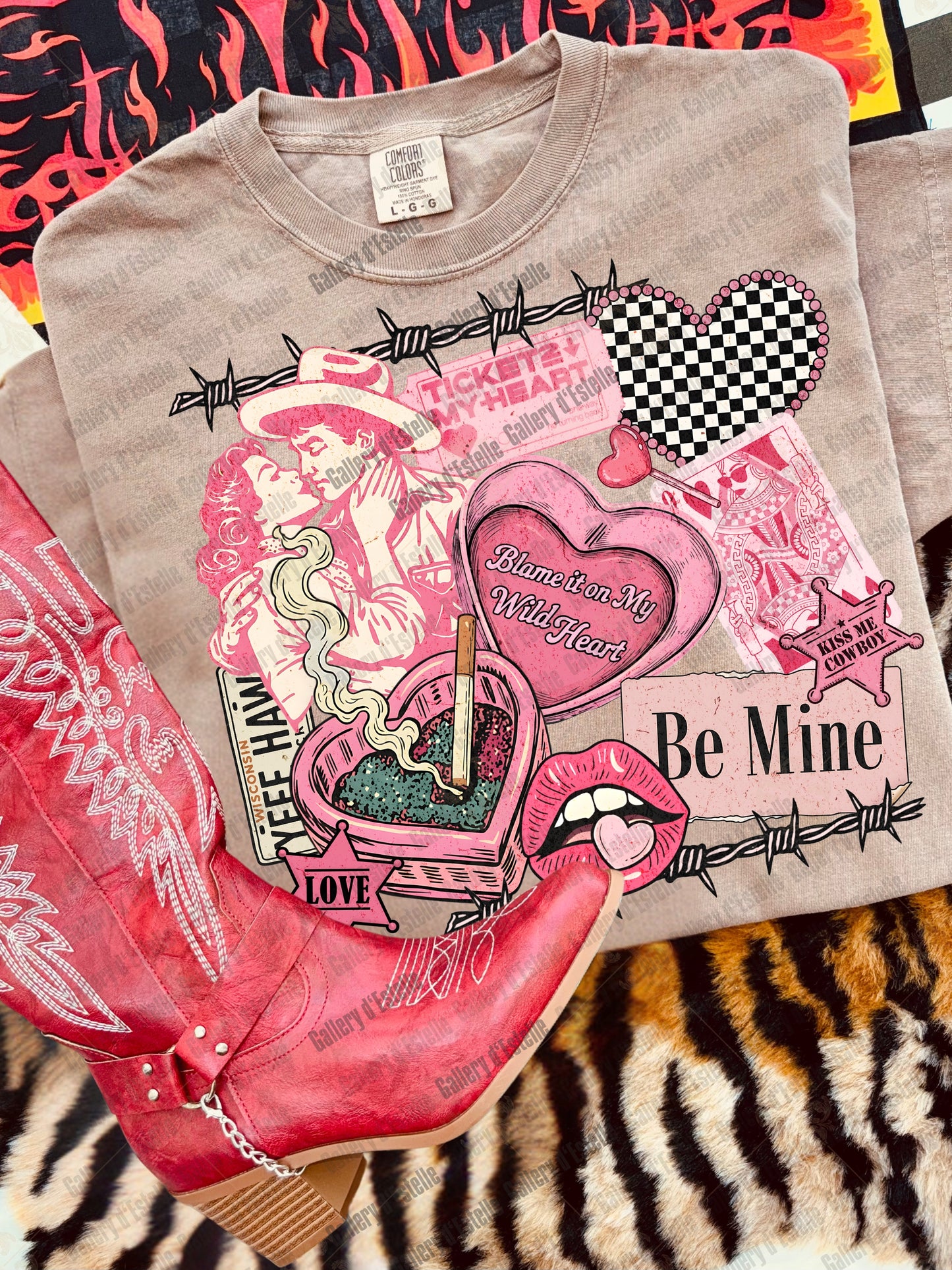 Cowboy Valentine Collage PNG, Retro Western Love Graphic, Wild West Romance Art, Coquette Be Mine Shirt Design