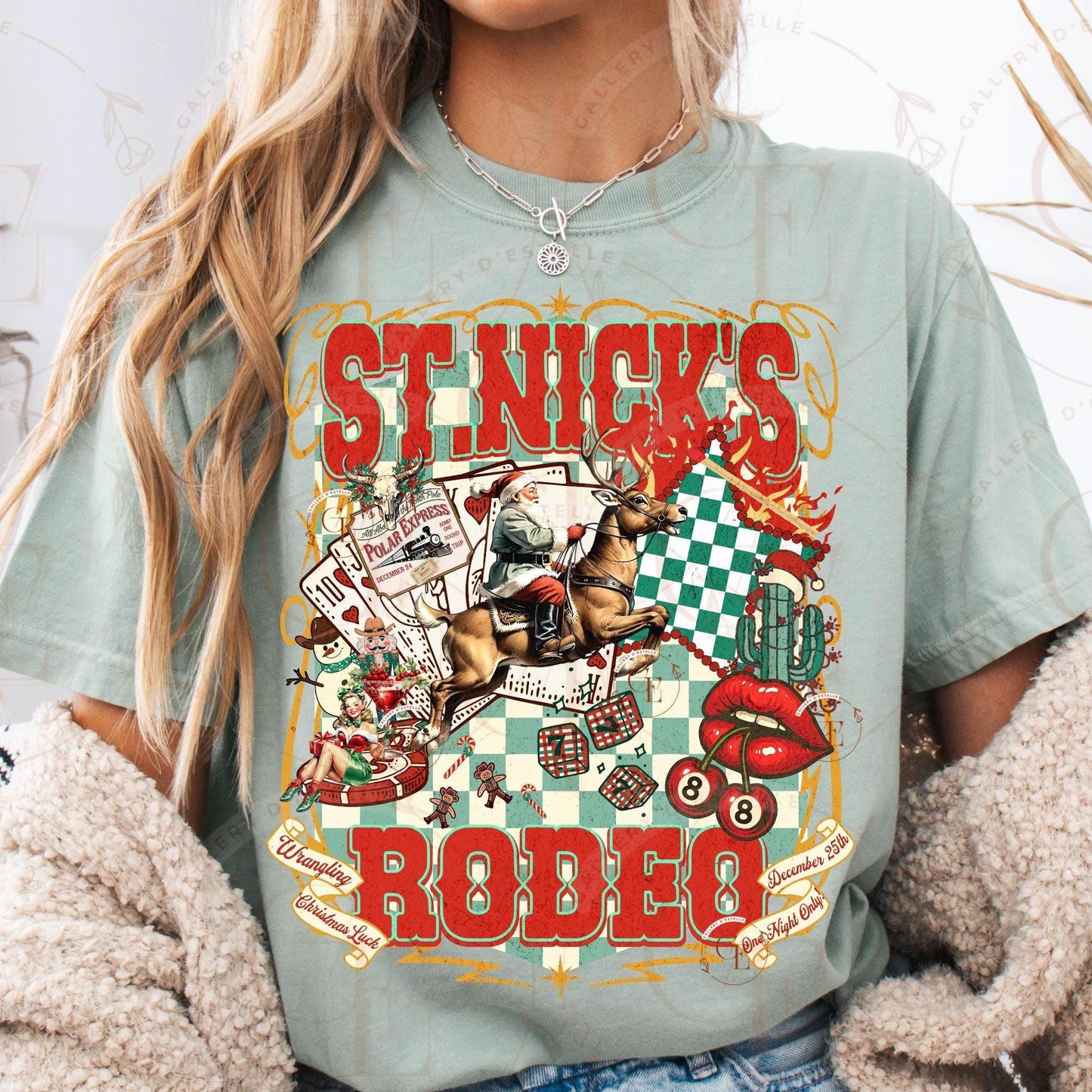 St. Nick’s Rodeo Western PNG, Retro Cowboy Santa Casino Art, Christmas Wild West Rodeo Graphic, Edgy Holiday Country Shirt Design
