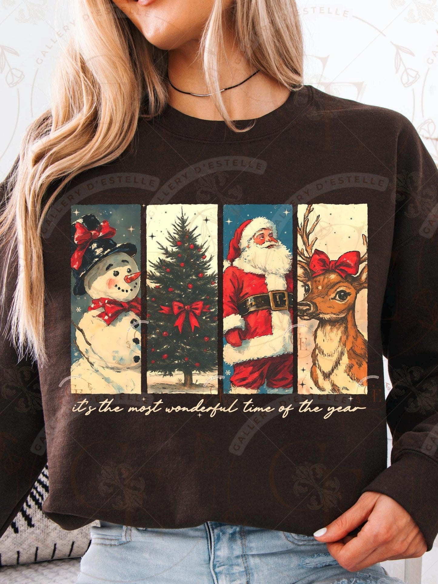 Vintage Christmas Brushstroke PNG, Retro Holiday Collage, Nostalgic Santa Snowman Tree Reindeer Graphic, Festive Shirt Design