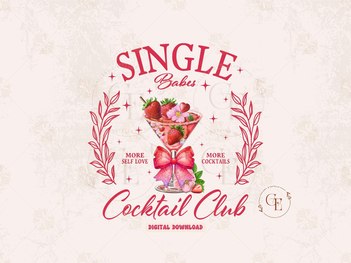 Single Babes Cocktail Club PNG, Festive Retro Valentines Drink Graphic, Coquette Anti-Valentine Shirt Design