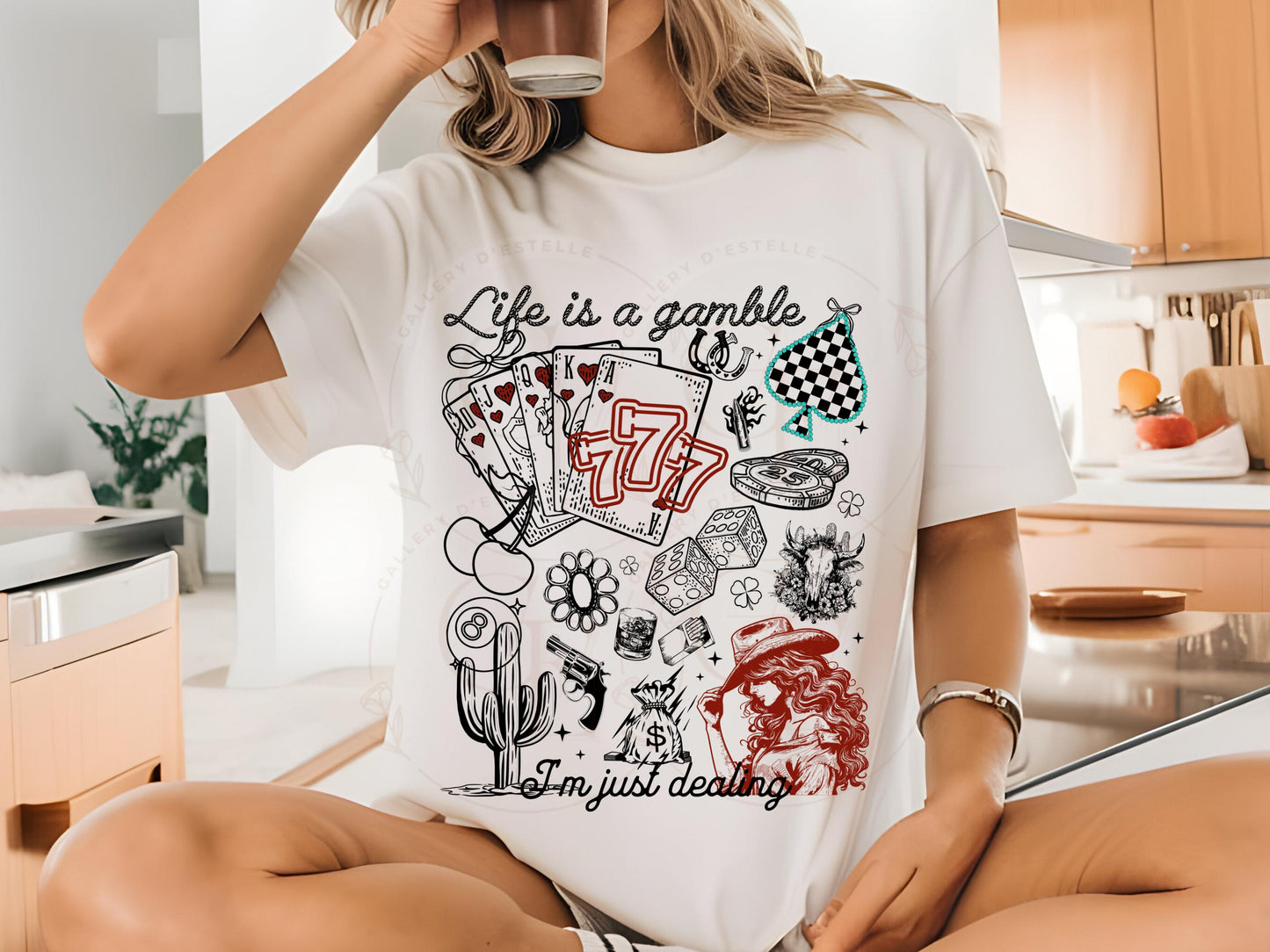 Life is a Gamble Country PNG, Western Casino Cowgirl Playing Cards Graphic, Trendy Cowgirl Shirt Design