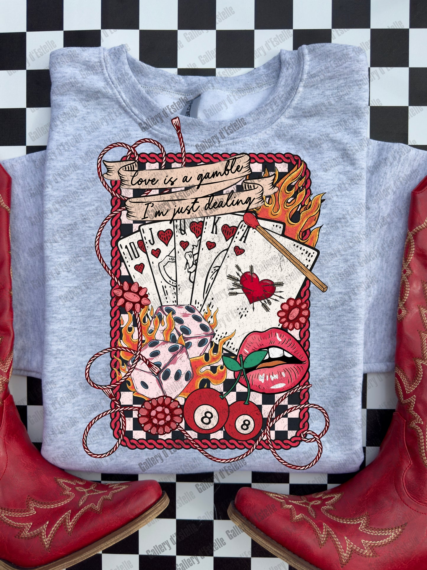Love Is A Gamble Western Collage PNG, Retro Cowgirl Casino Graphic, Wild West Rodeo Art, Edgy Valentines Country Shirt Design