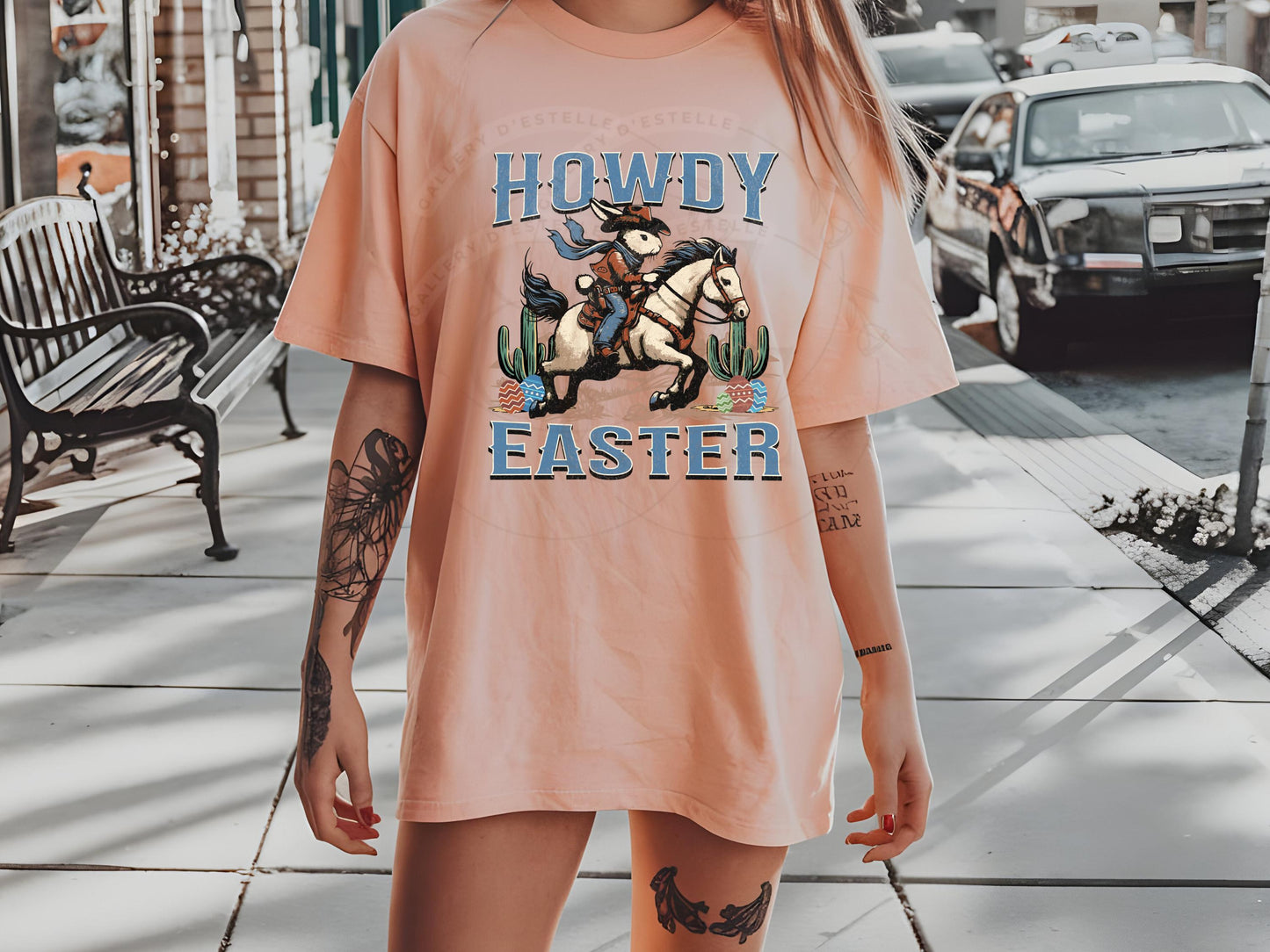 Howdy Easter PNG, Vintage Cowboy Bunny Riding Horse Graphic, Western Easter Rodeo Country Shirt Design