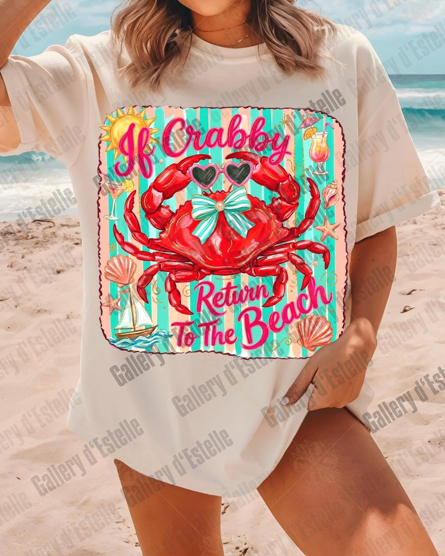 If Crabby Return to the Beach PNG, Retro Coastal Crab Graphic, Trendy Summer Shirt Design