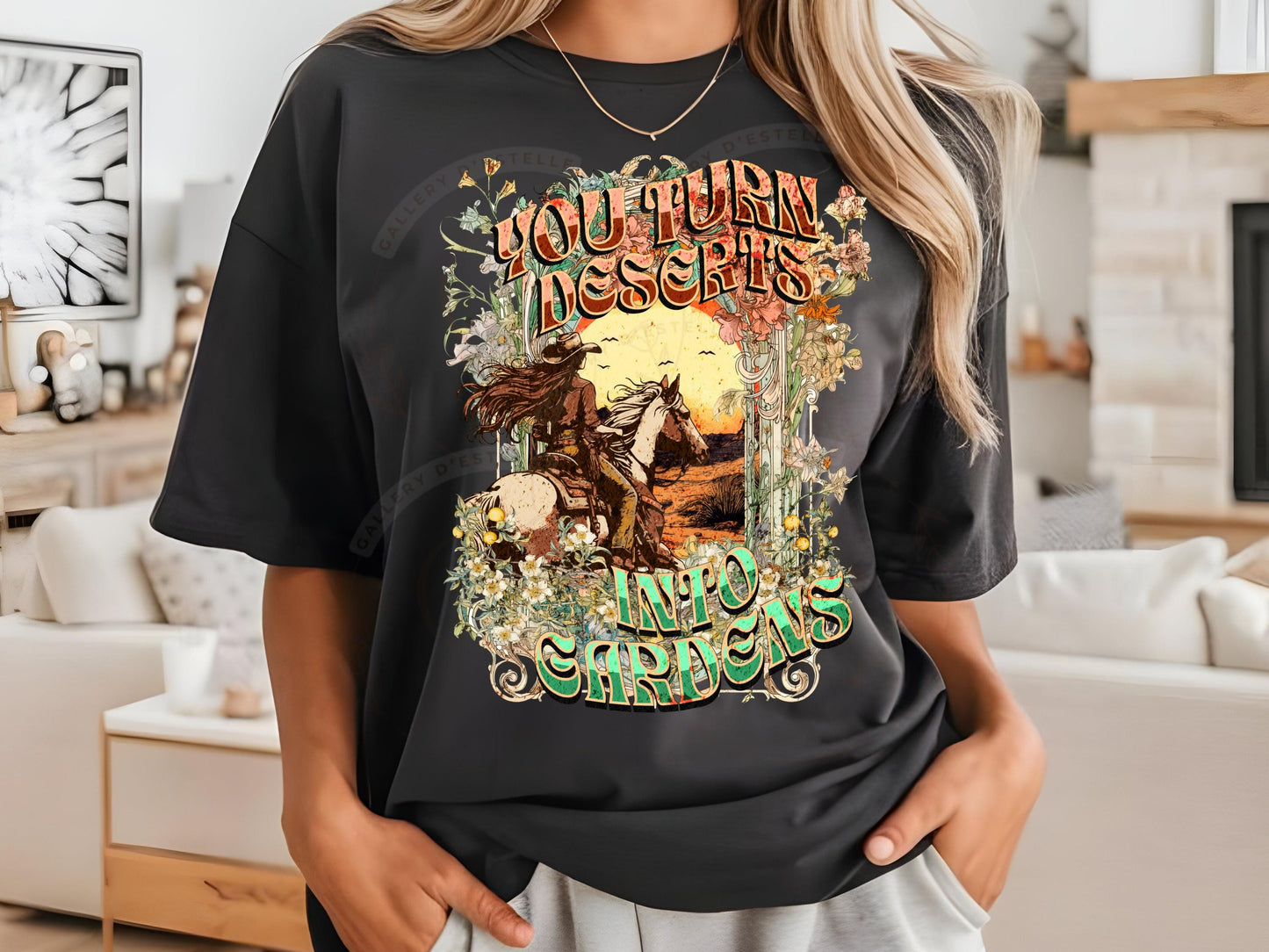 You turn Deserts into Gardens PNG, Boho Western Cowgirl Rodeo Graphic, Floral Wild West Art, Trendy Country Shirt Design