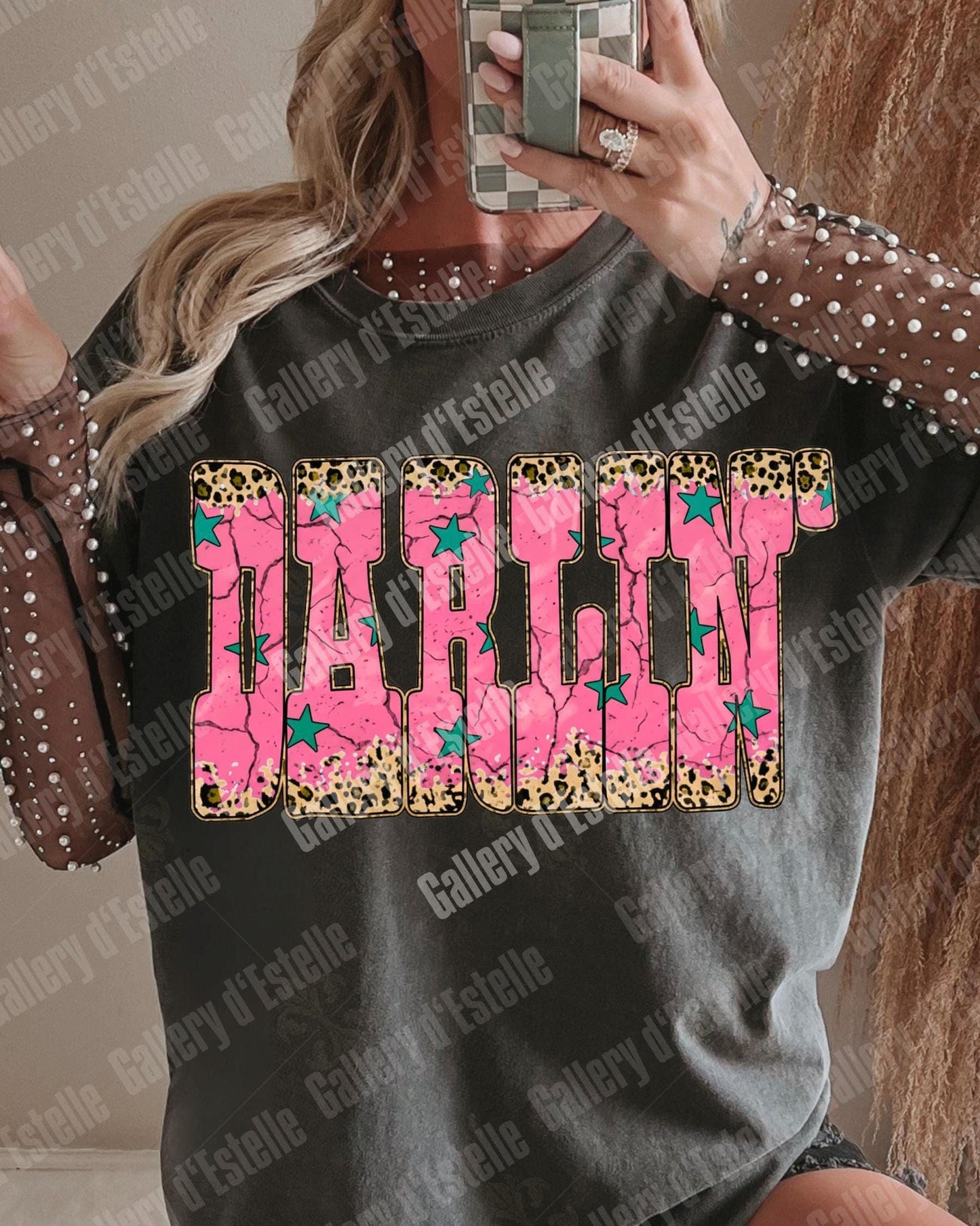Western Darlin PNG, Retro Leopard Cowgirl Graphic, Trendy Country Girl Shirt Design