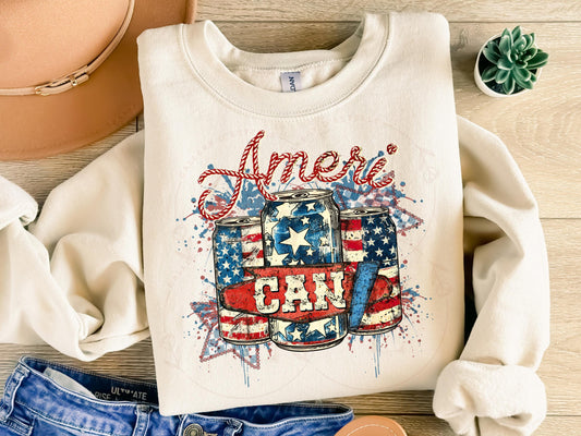 AmeriCan PNG, Retro Checkered 4th of July Graphic, Trendy Independence Day Patriotic Beer Shirt Design