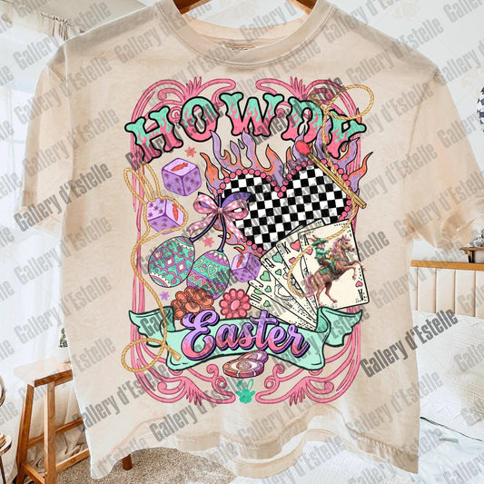 Howdy Easter PNG, Coquette Western Casino Collage, Cowboy Bunny Rodeo Graphic, Edgy Faith Shirt Design