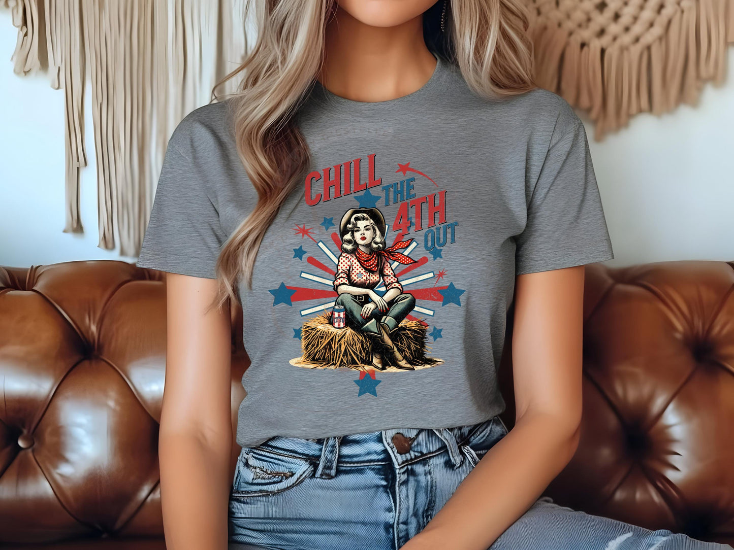 Chill the 4th Out Country PNG, Retro Western Patriotic Cowgirl Graphic, Trendy Independence Day Rodeo Shirt Design