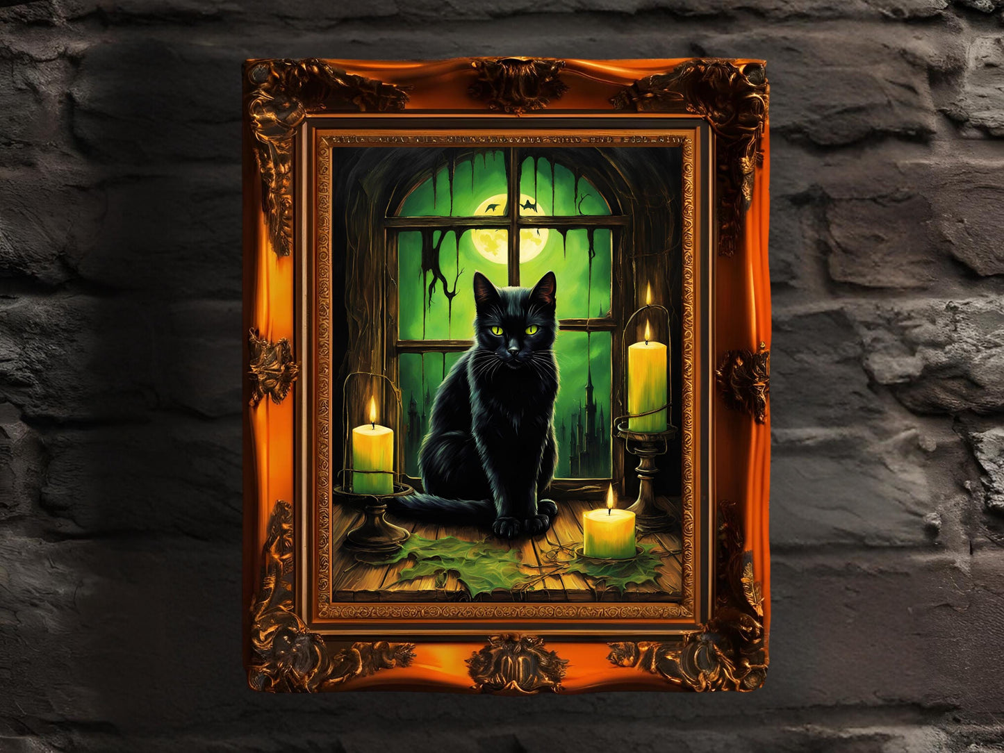 Black Cat Wall Art Print, Gothic Halloween Poster, Spooky Cat Decor, Dark Aesthetic Digital Art