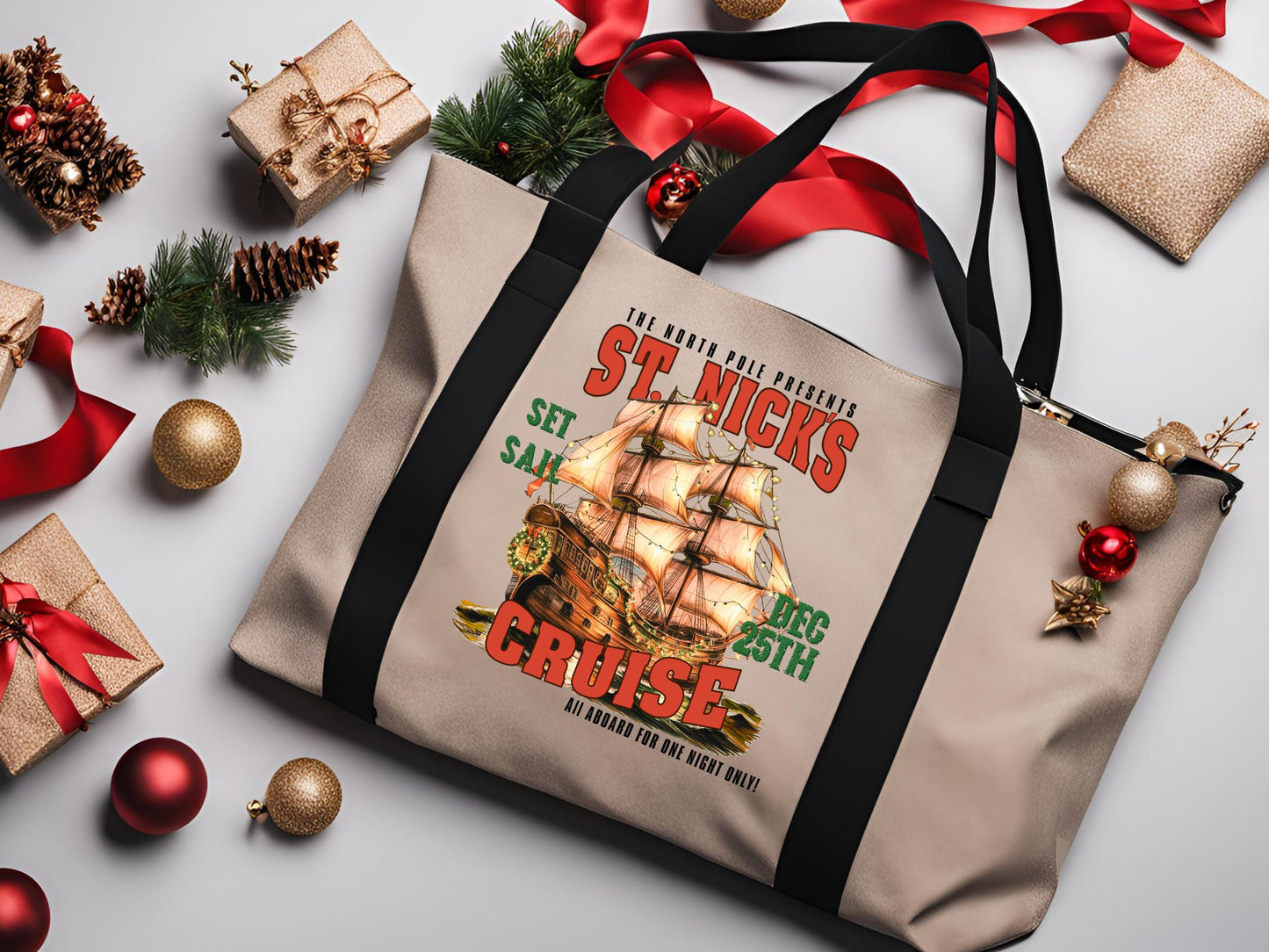 St. Nick's North Pole Cruise PNG, Vintage Christmas Sailing Ship Graphic, Western Cowboy Art, Festive Countrty Shirt Design