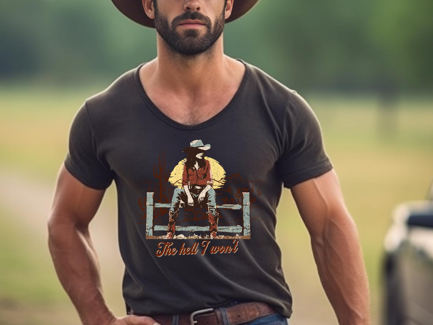 The Hell I Won't Country PNG, Rustic Western Cowgirl Style Graphic, Trendy Retro Cowgirl Rodeo Shirt Design