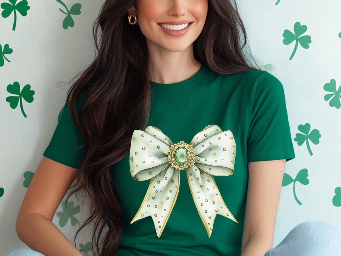 St. Patrick’s Day Bow Clipart Set, Glittery Coquette Lucky Clover Design Bundle