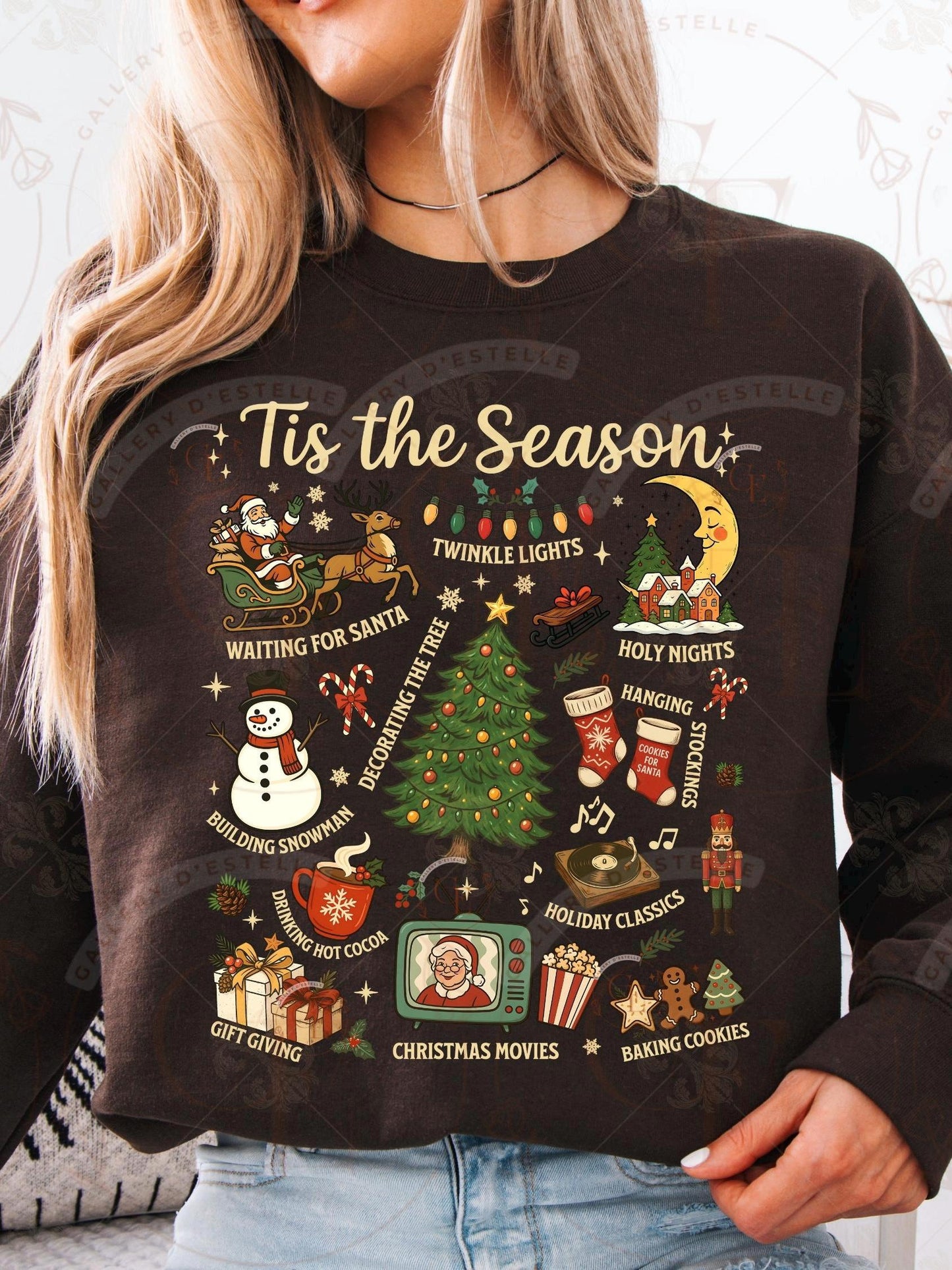 Tis the Season Christmas Collage PNG, Retro Santa Christmas Tree Graphic, Nostalgic Holiday Shirt Design