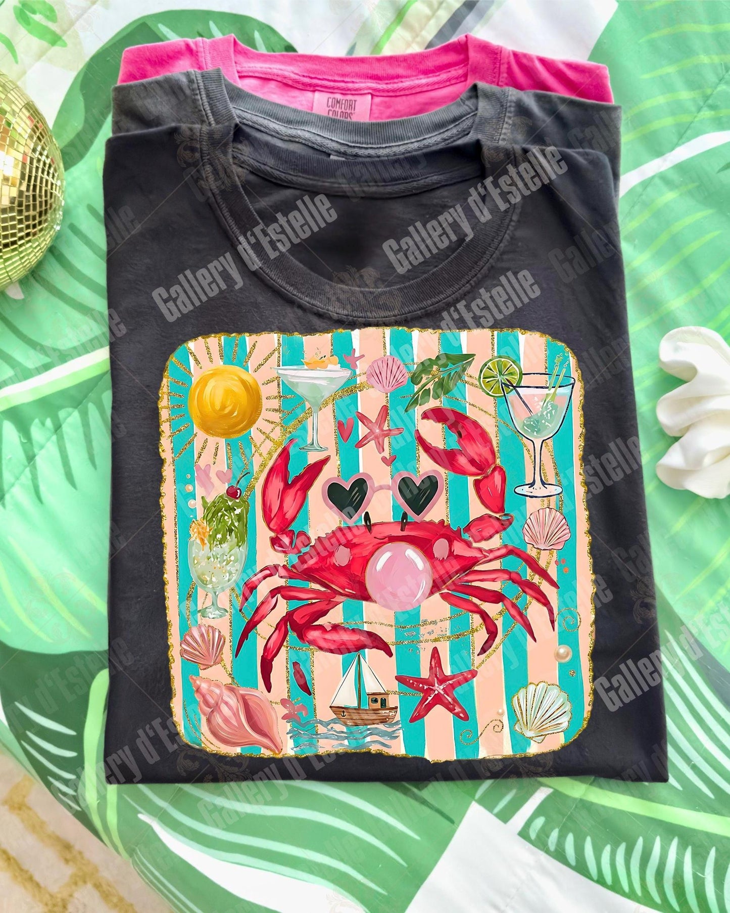 Crab Blowing Bubble PNG, Coquette Coastal Crab Graphic, Trendy Summer Beach Shirt Design