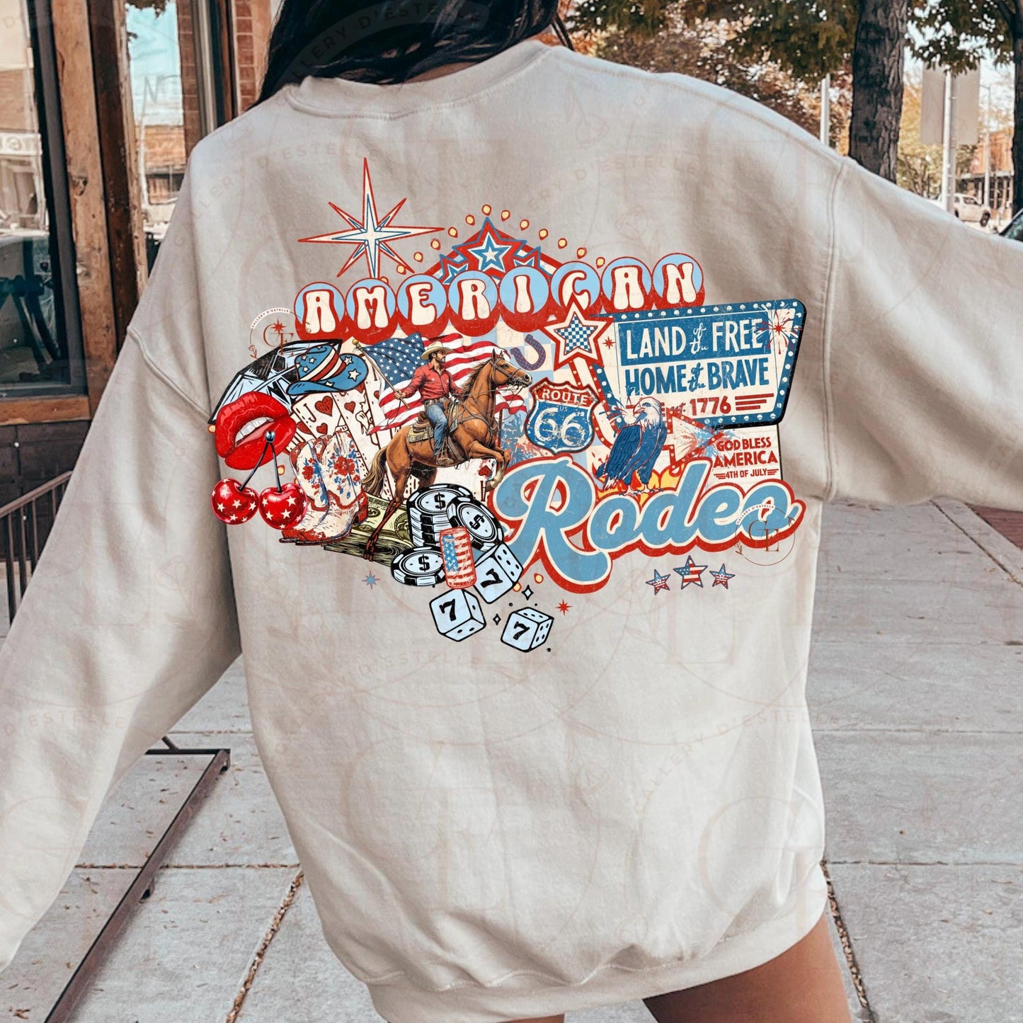 American Rodeo Western Collage PNG, Retro Cowboy Casino Graphic, Patriotic 4th of July Shirt Design