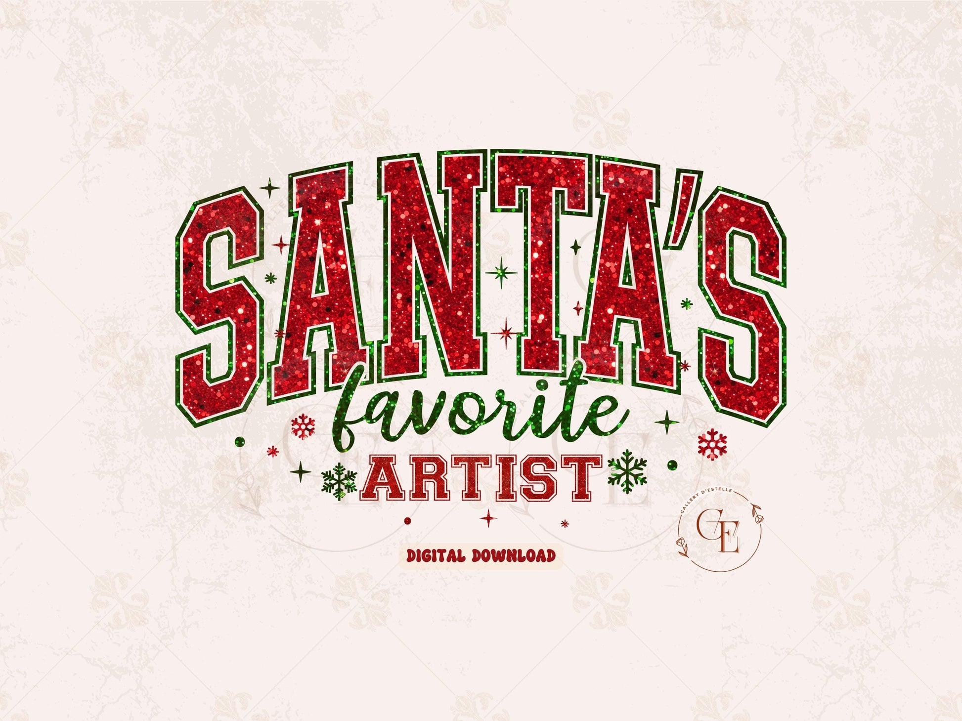 Santa's Favorite Artist PNG, Glitter Retro Christmas Graphic, Festive Santa Claus Shirt Design