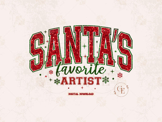 Santa's Favorite Artist PNG, Glitter Retro Christmas Graphic, Festive Santa Claus Shirt Design