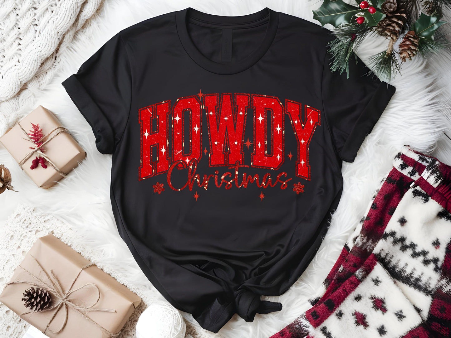 Howdy Christmas PNG, Retro Western Cowboy Holiday Quote, Festive Country Shirt Design
