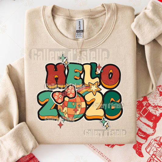 Retro Hello 2026 PNG, Groovy New Year Eve Graphic, Festive Shirt Design