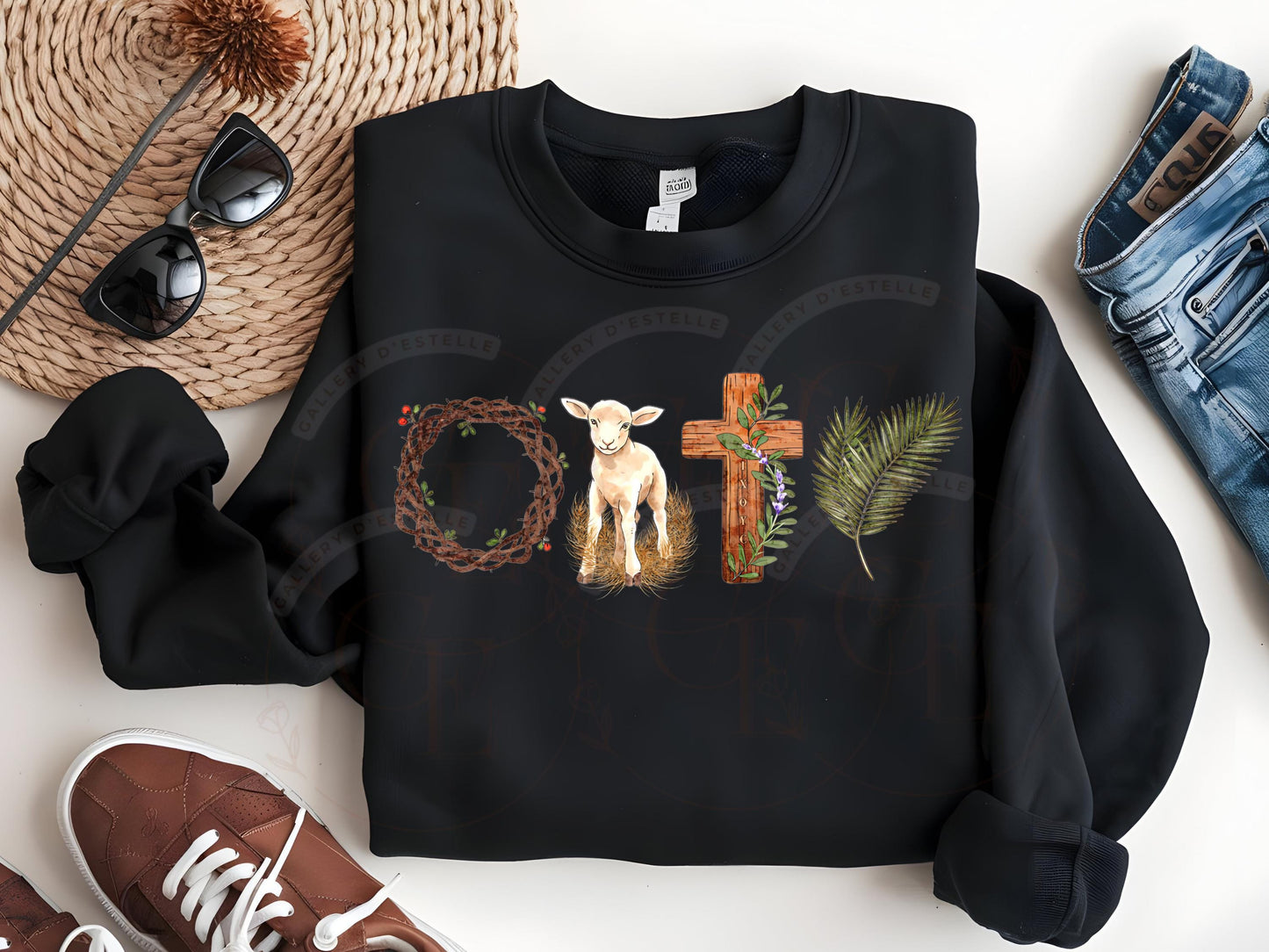 True Easter PNG, Religious Lamb Crown Cross Palm Art, He is Risen Graphic, Christian Faith Shirt Design