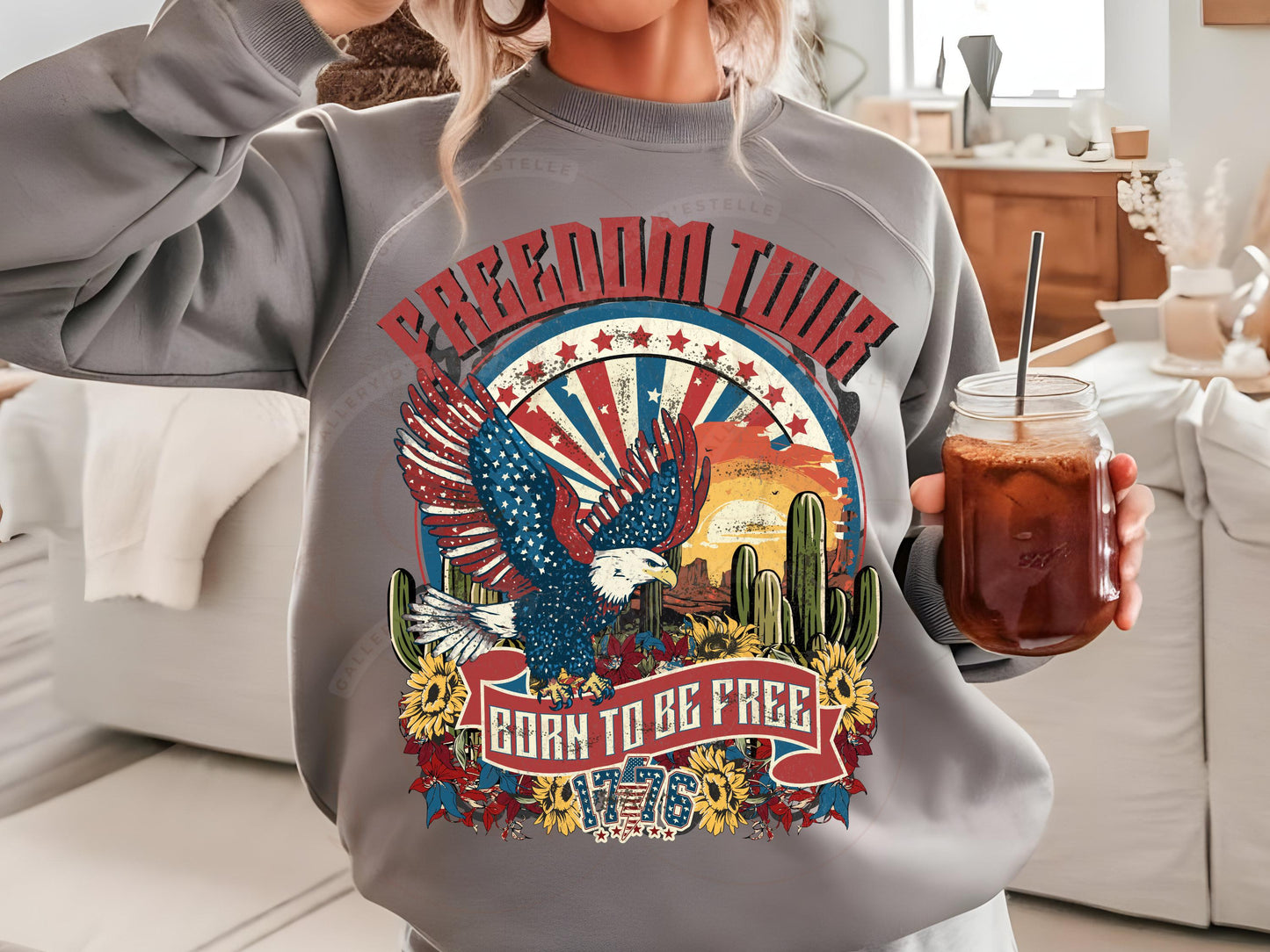 Freedom Tour Western PNG, American Eagle Independence Day Graphic, Edgy 4th of July Patriotic Shirt Design