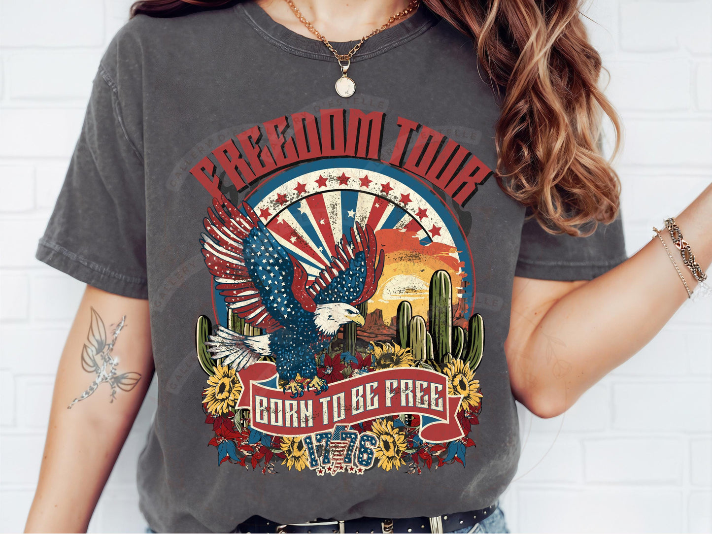 Freedom Tour Western PNG, American Eagle Independence Day Graphic, Edgy 4th of July Patriotic Shirt Design