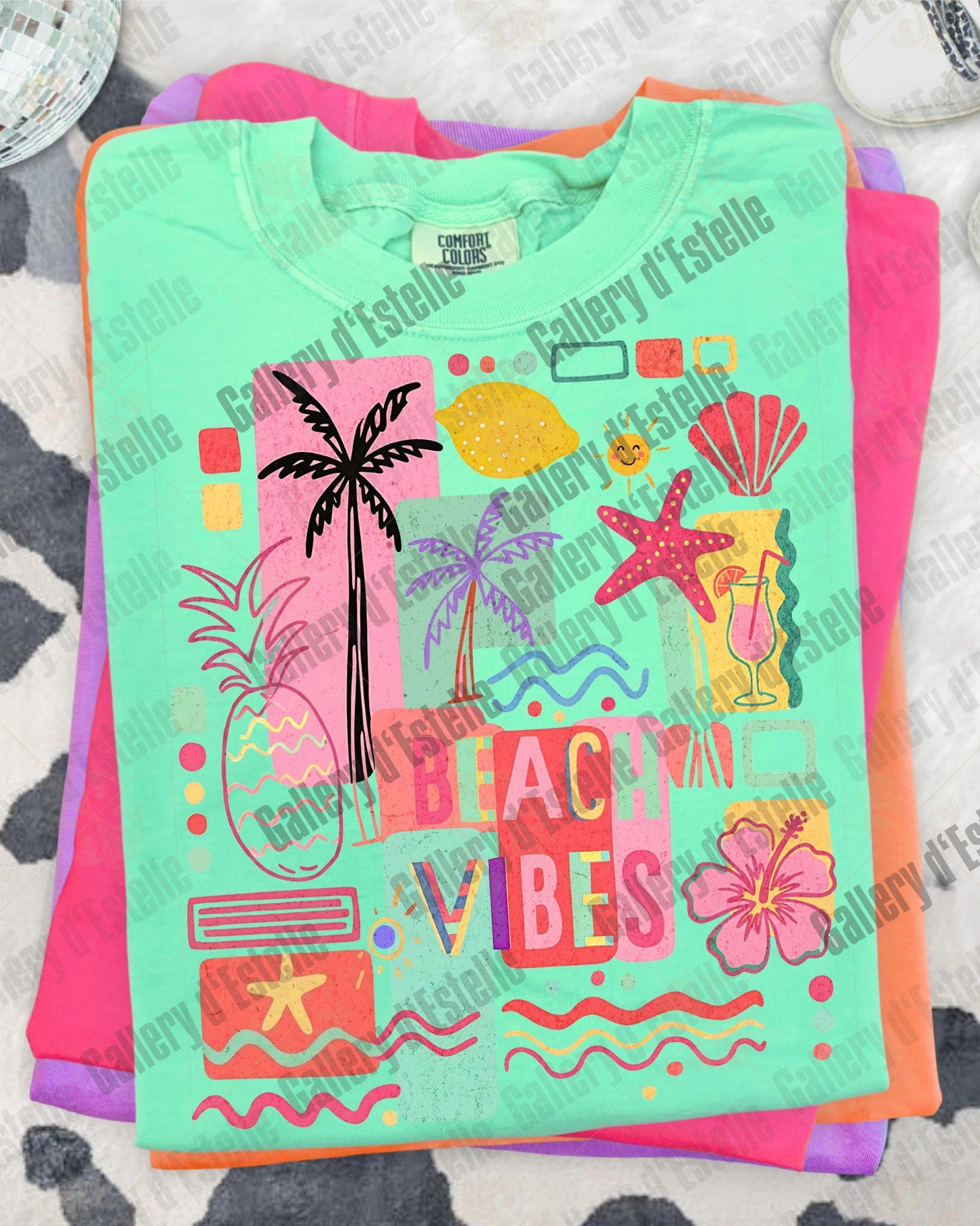 Beach Vibes PNG, Retro Coastal Collage Graphic, Trendy Summer Shirt Design