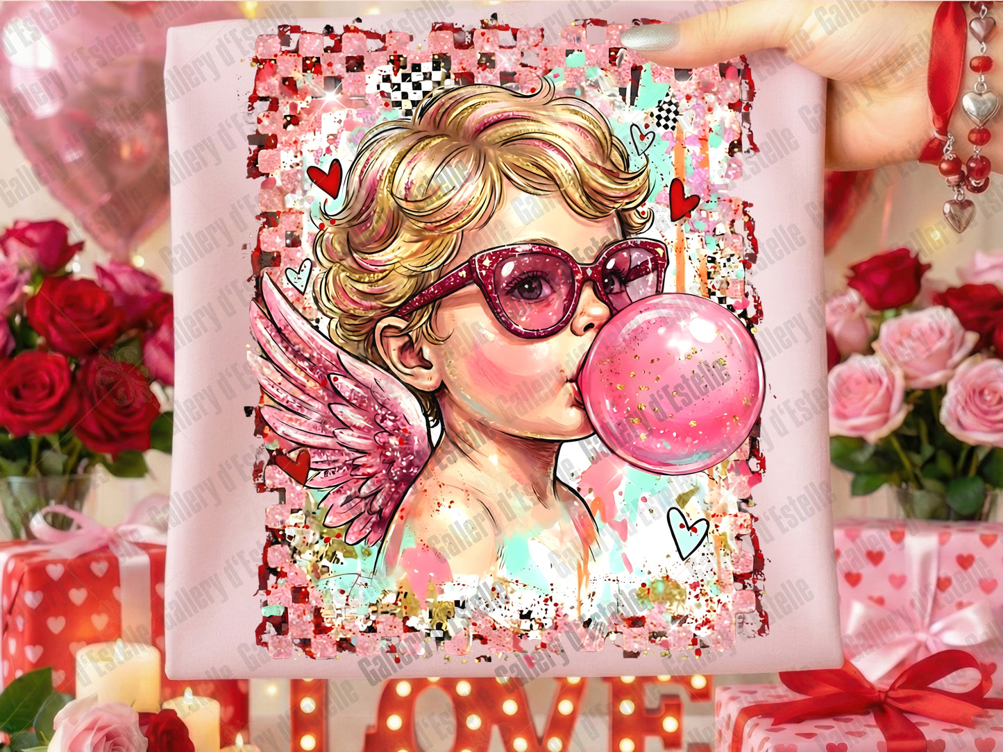 Coquette Cupid Bubblegum PNG, Retro Pink Valentine Graphic, Preppy Angel Art, Trendy Love Shirt Design