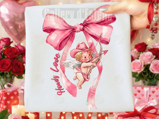 Howdy Love Cupid PNG, Coquette Western Bow Graphic, Retro Valentine Cowboy Art, Preppy Shirt Design