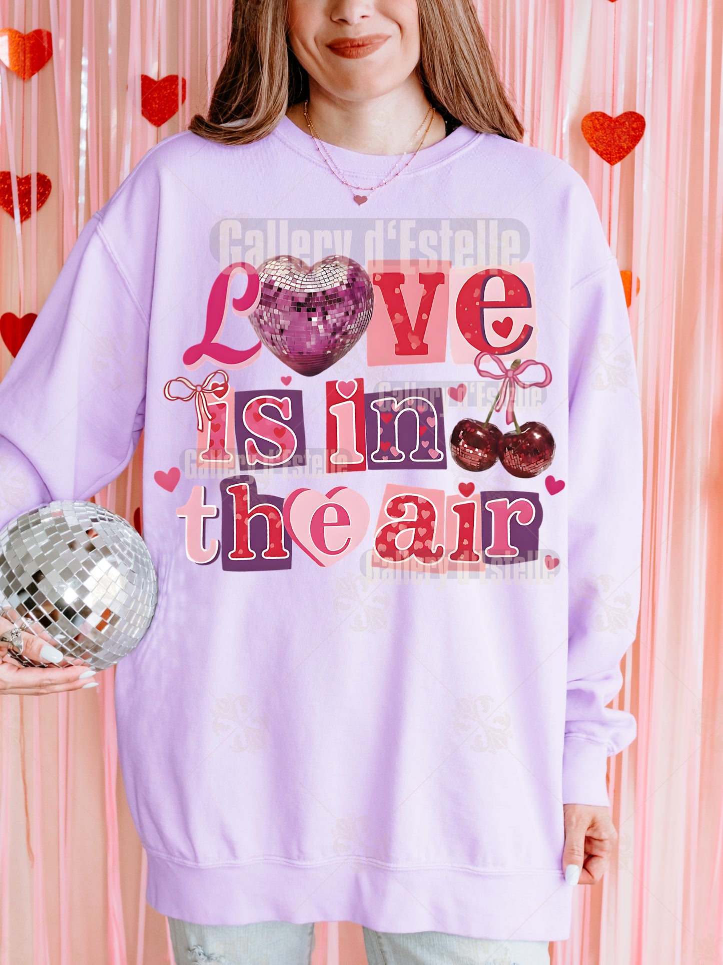 Retro Valentine Letter PNG, Coquette Disco Heart & Cherry Collage, Pink Love Themed Graphic, Trendy Valentine Shirt Design