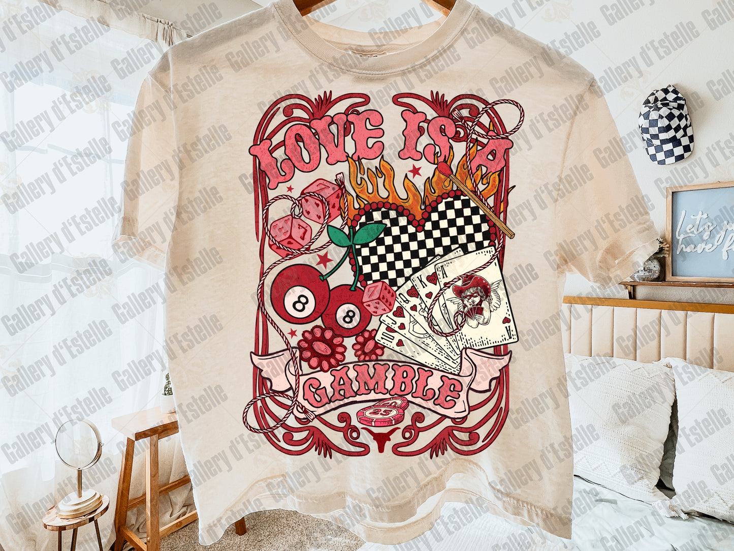 Love Is A Gamble PNG, Retro Cowboy Casino Collage, Wild West Rodeo Graphic, Edgy Valentines Country Shirt Design