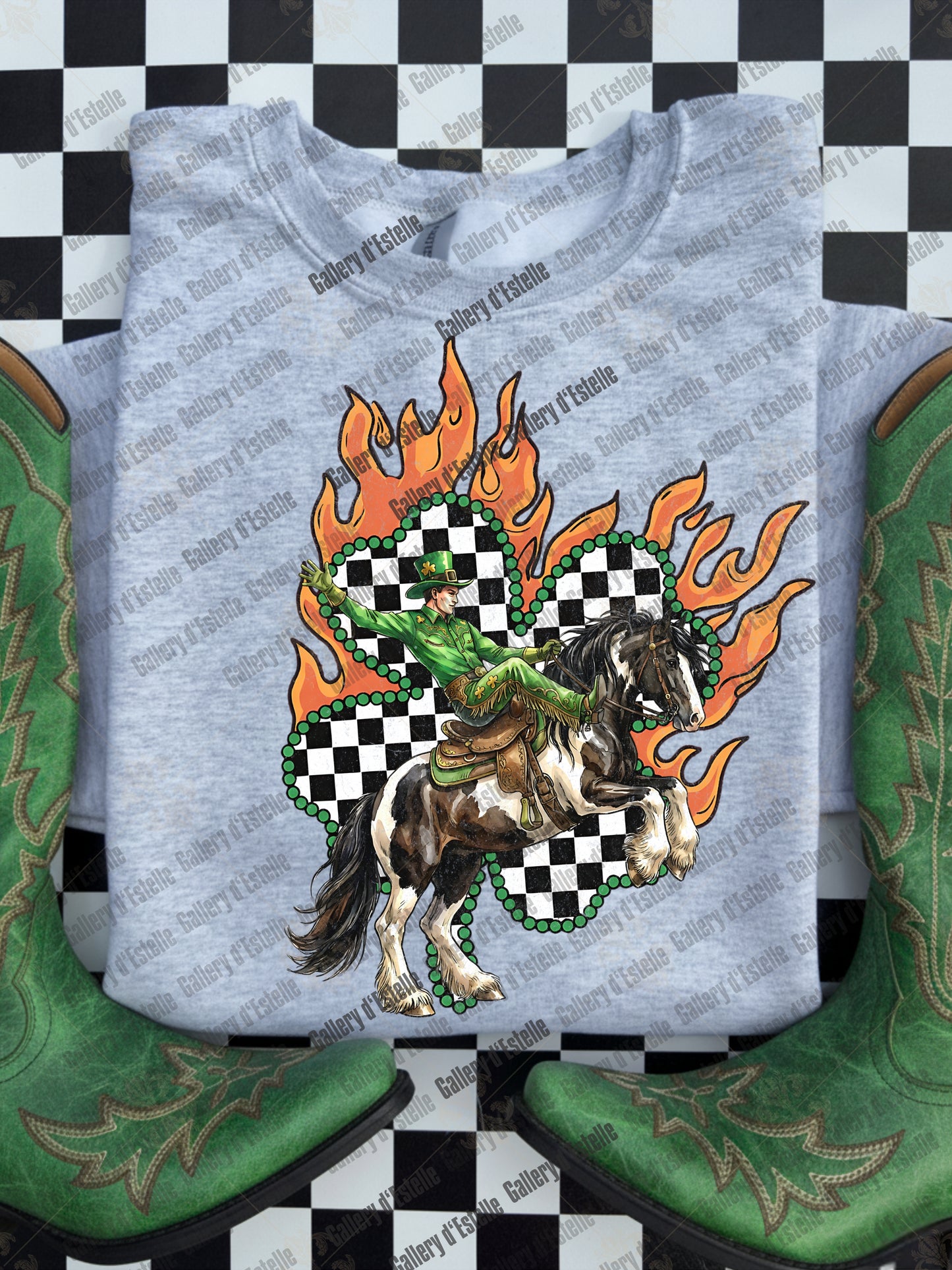 Western St Patrick’s Day PNG, Rodeo Casino Collage, Retro Cowboy Lucky Graphic, Edgy Country Shirt Design