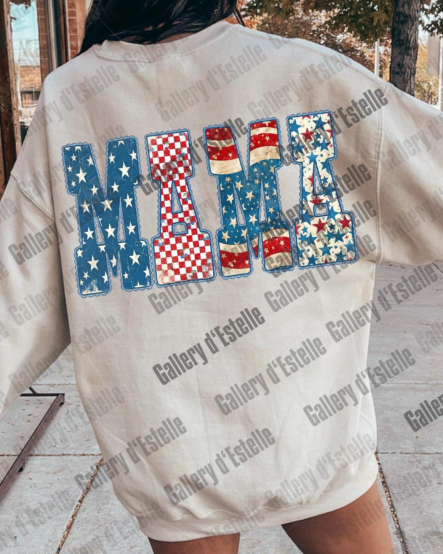 Preppy Patriotic Mama PNG, Retro Americana Checkered Graphic, Trendy 4th of July Mom Shirt Design