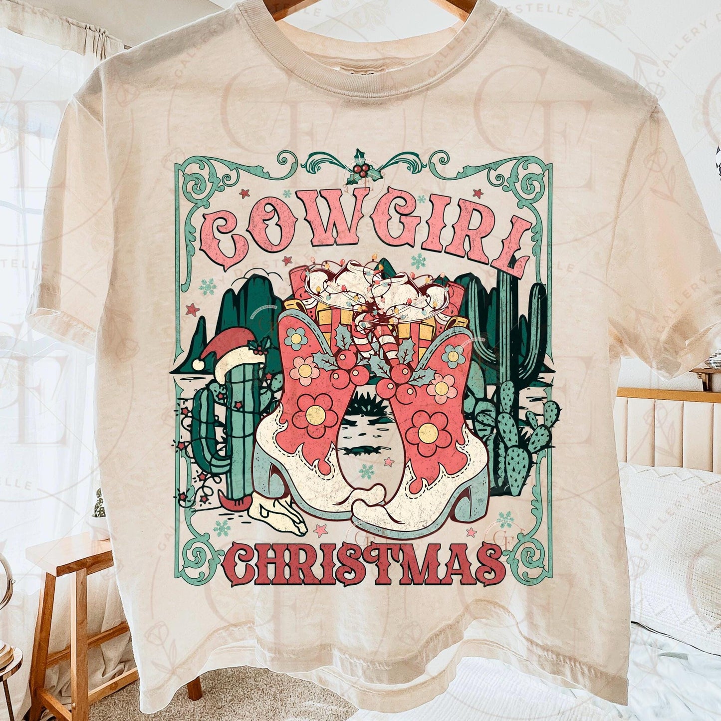 Coquette Cowgirl Christmas PNG, Retro Western Boots Holiday Graphic, Festive Country Shirt Sublimation Design
