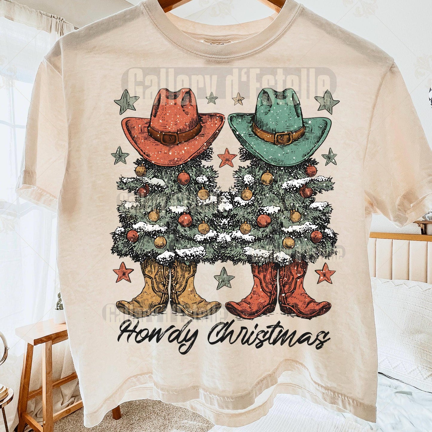 Western Howdy Christmas PNG, Festive Cowboy Holiday Graphic, Coquette Cowgirl Art, Trendy Country Shirt Design