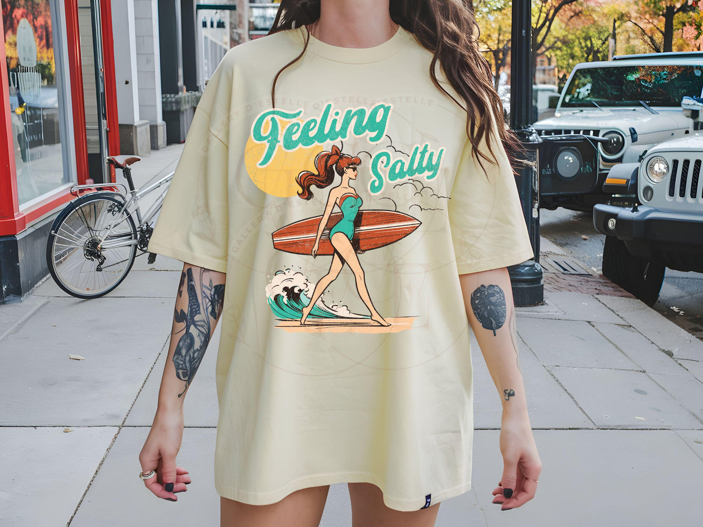 Feeling Salty PNG, Retro Vintage Surf Girl Graphic, Trendy Coastal Beach Shirt Design