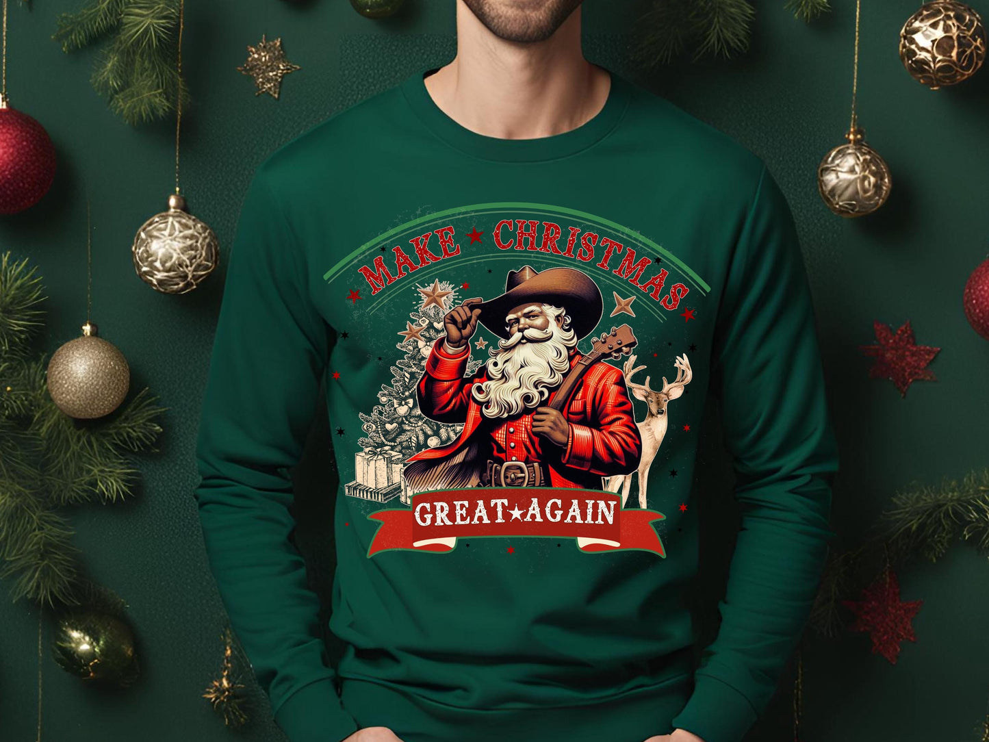 Make Christmas Great Again PNG, Festive Cowboy Graphic, Western Santa Sublimation, Country Holiday Shirt Design