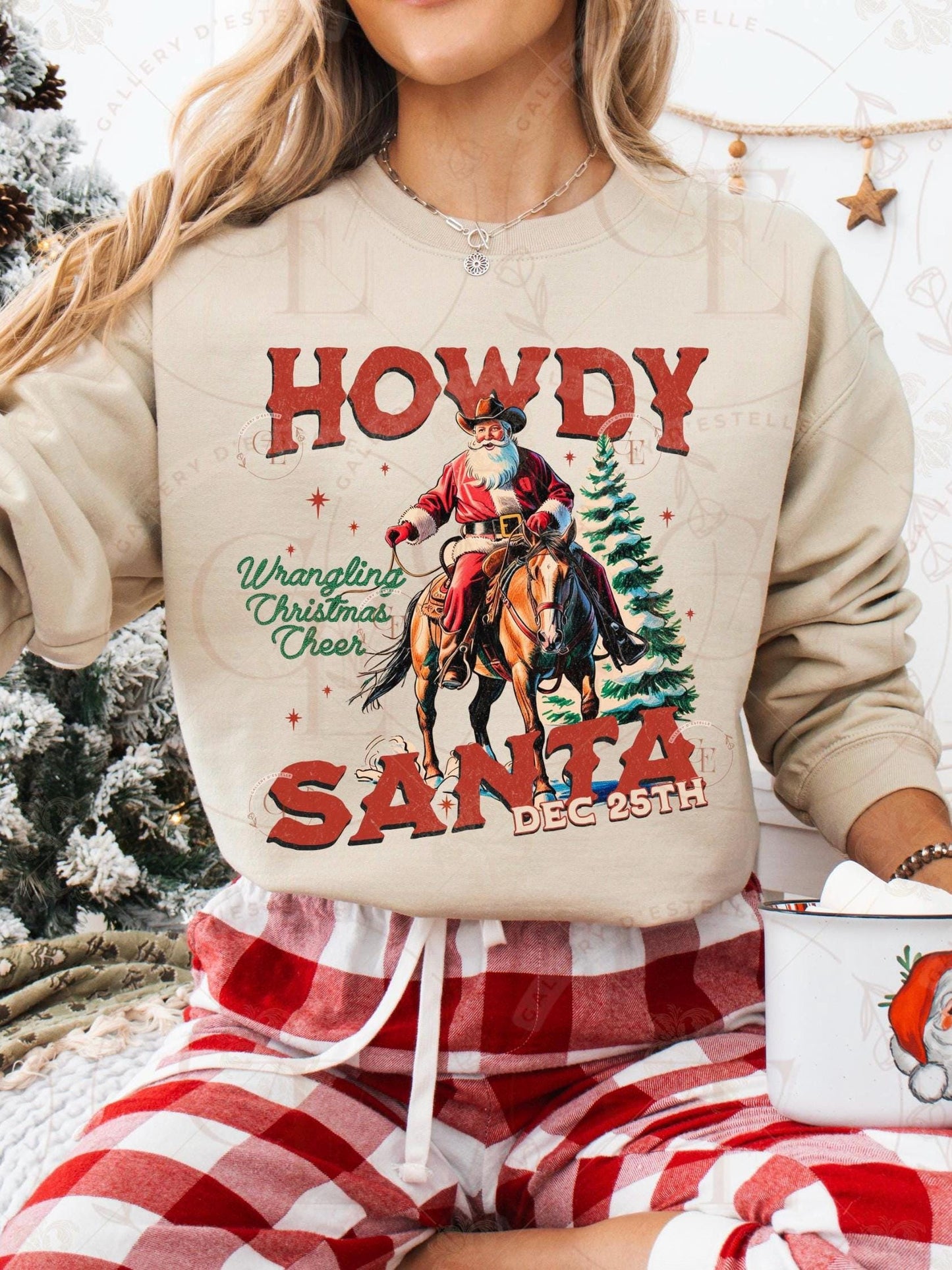Howdy Santa Cowboy PNG, Vintage Western Christmas Rodeo Graphic, Festive Country Shirt Design