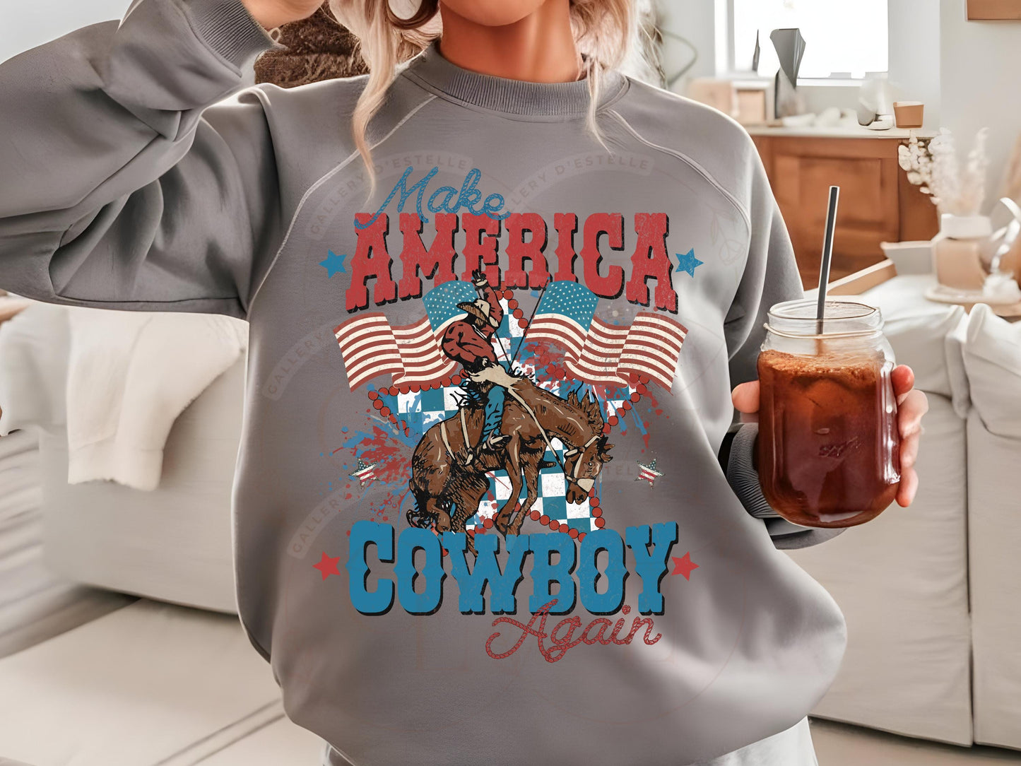 American Cowboy Western PNG, Vintage 4th of July Graphic, Trendy Patriotic Independence Day Country Shirt Design